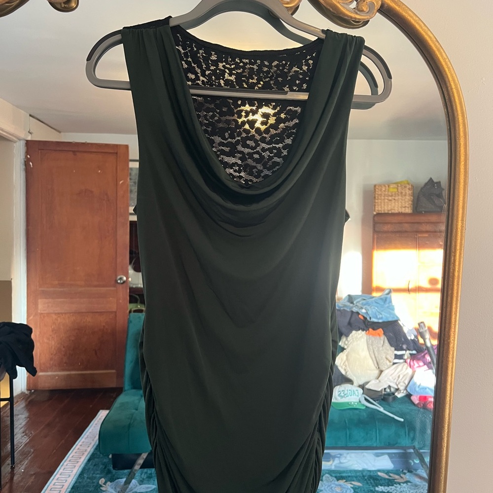 Express Dark Green Dress with Lace Detail